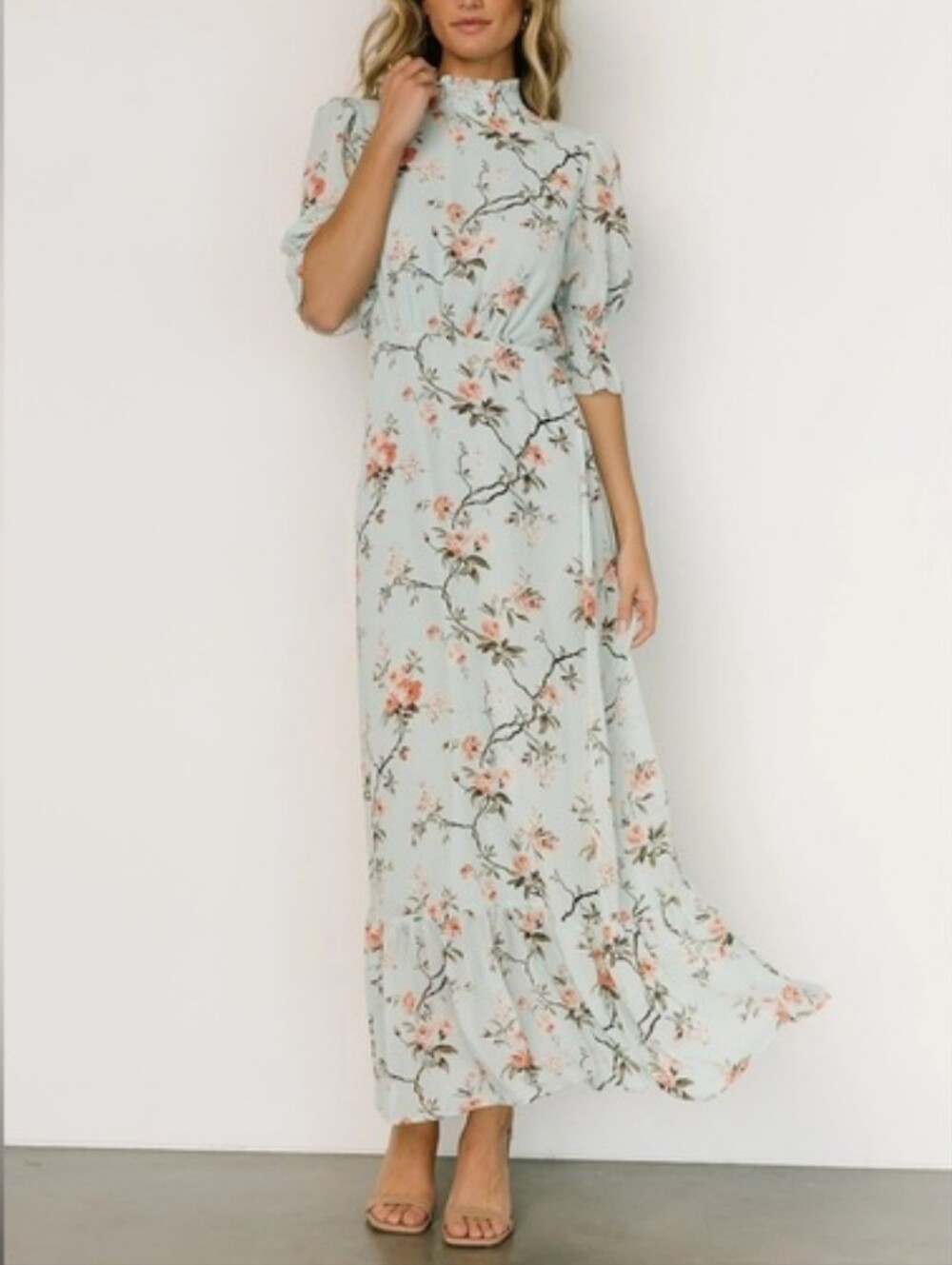 Baltic Born Mint Floral Maxi Dress with Pink Flowers